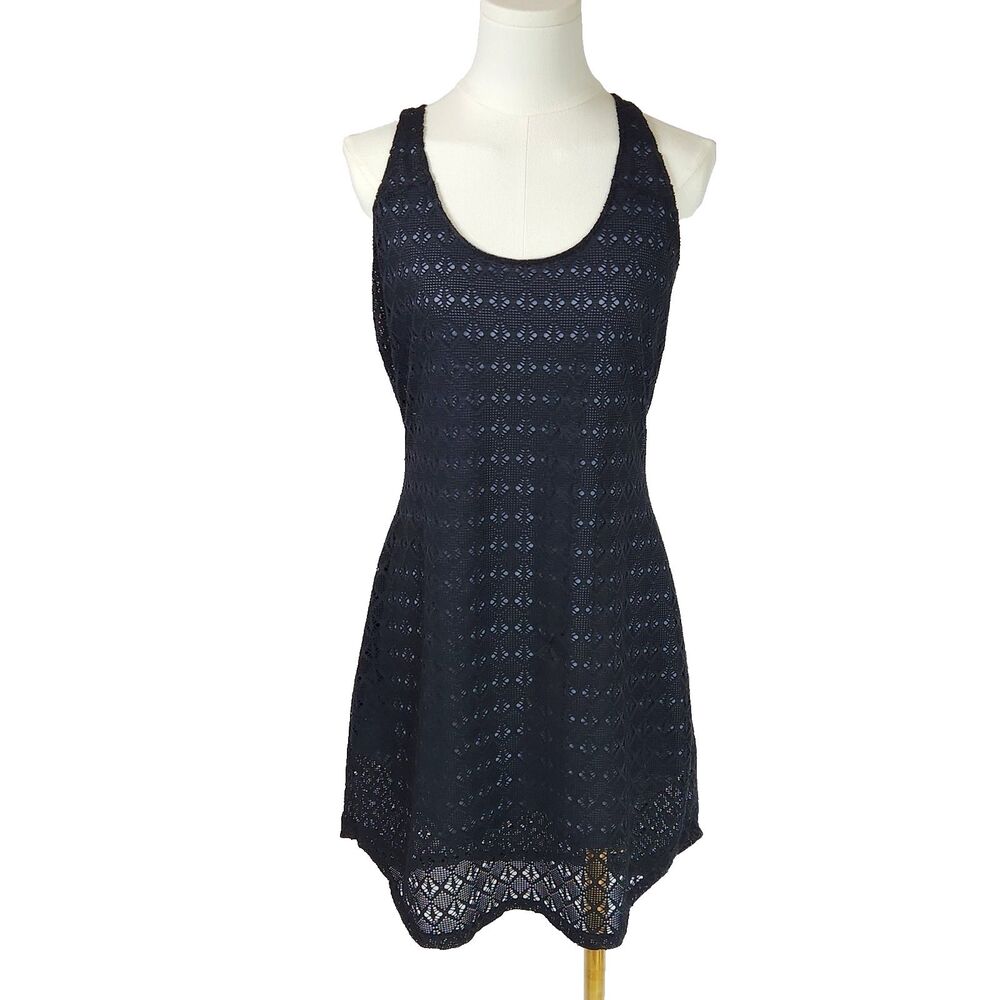 Athleta Dulcetta Crochet Dress Small Black Lace Open Tie Back Whimsygoth Sporty